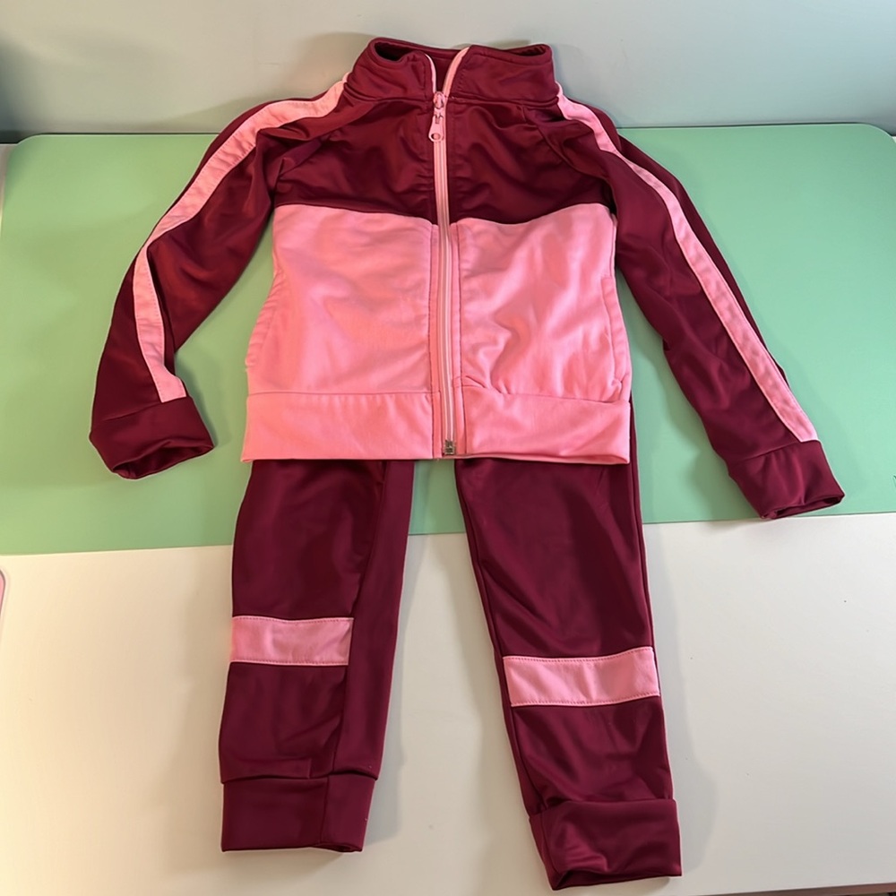 RBX Maroon & Pink Zipper Track Suit, Girl Size 5/6, 100% Polyester Kids Suit